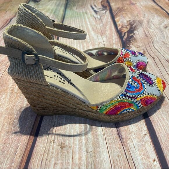 Gaimo sandals Size38 wedge heel embroidered hippie boho style Preowned - Picture 2 of 11
